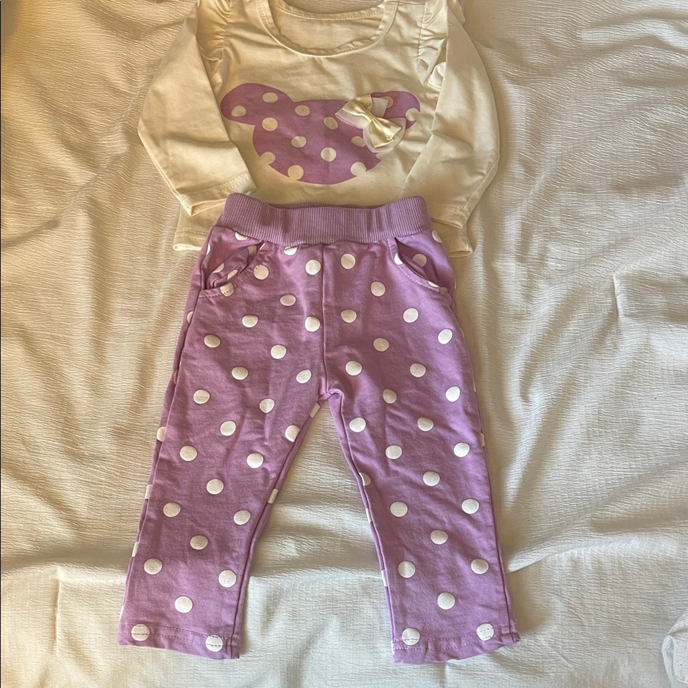 Polka Dot Kids Matching Set - Cream and Purple